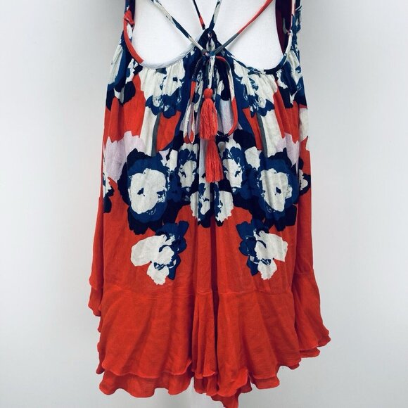 Free People Intimately Mini Dress Sz S Sweet Lucy Slip Ruffle Hem Sleeveles Red - Picture 6 of 10